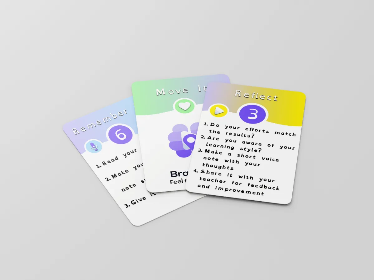 Fimia’s accessible branding for Braintape study cards integrating digital learning with physical design.